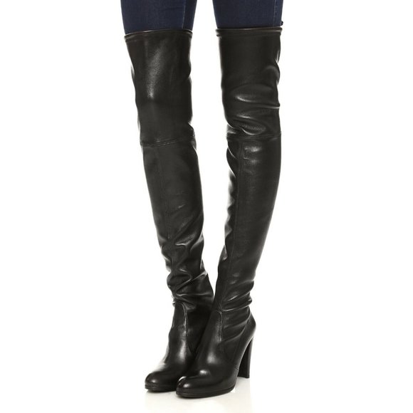 Stuart Weitzman Highland Stretch Leather Black Over-the-knee Boot - Picture 1 of 16